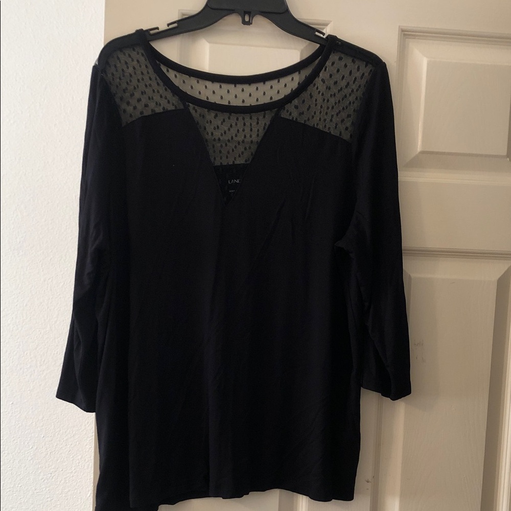 Lane Bryant Black Long Sleeve Sheer Yoke Top
